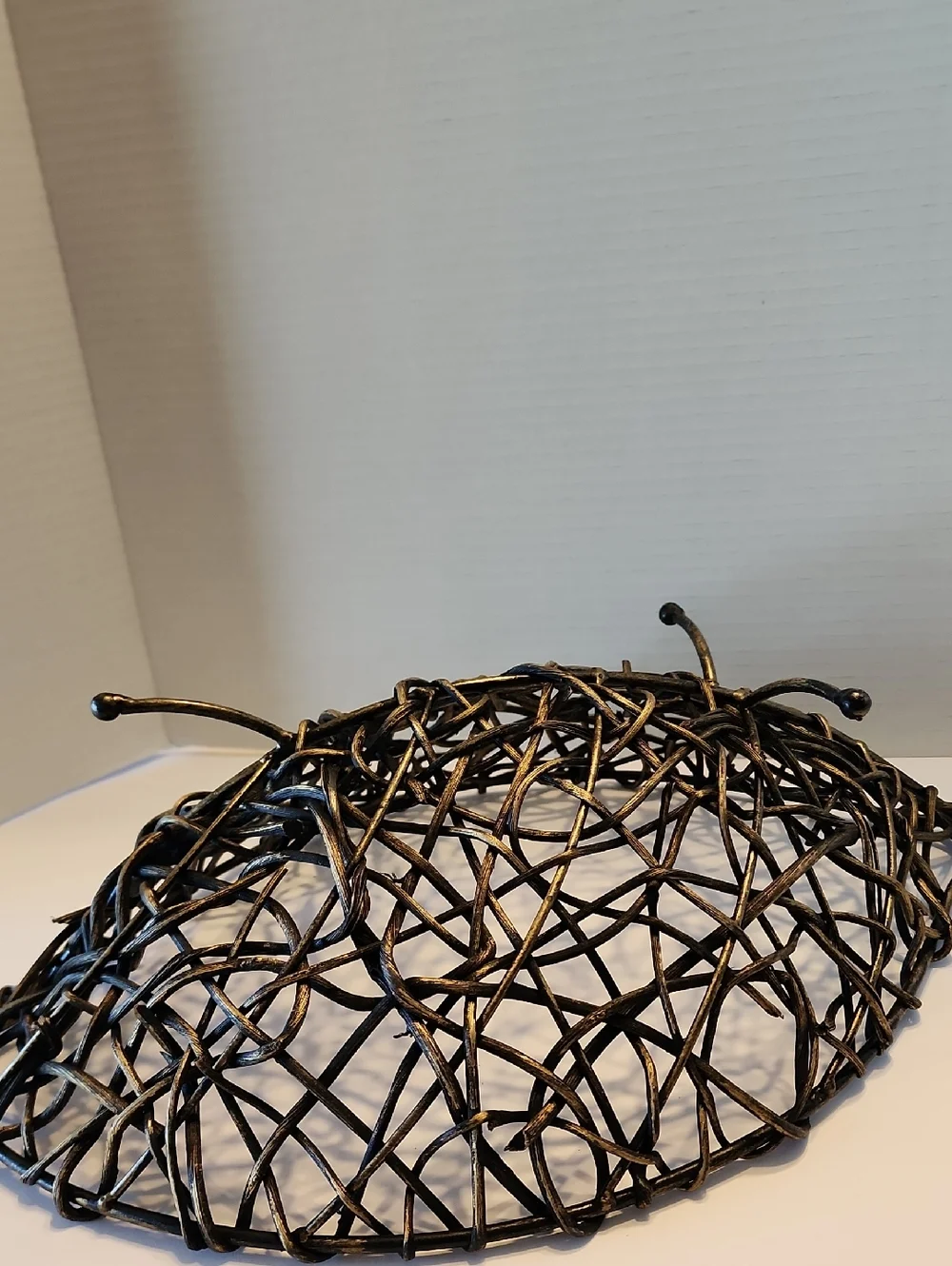Decorative Fruit Basket. Bronze Colored, Made Of Metal And Vines With 3 Legs